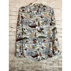 Lefties Safari Top Womens Large Out Of Africa Animal Print Giraffe Elephant